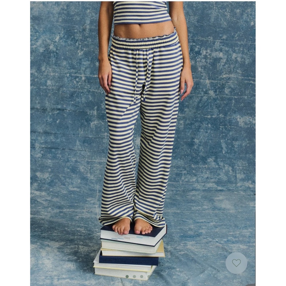 Daily Drills Cotton Striped Pants Size XS/S Navy & Lemonade NWT